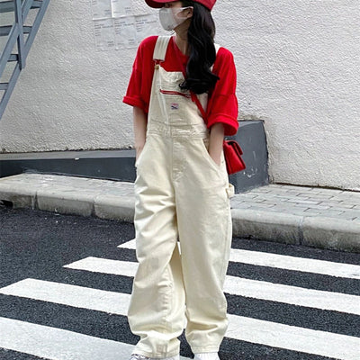 Women's Retro High Waist Overalls - Wide Legged Denim Bib Pants in White - White - Women's Jeans - Carvan Mart