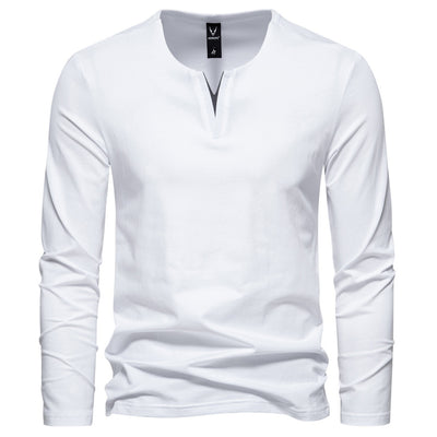 Men's V-neck Long Sleeve Bottoming T-shirt - - Men's Shirts - Carvan Mart