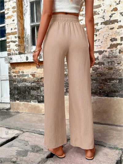 Women's High-Waisted Wide Leg Pants - Casual Loose Fit Drawstring Trousers - Carvan Mart