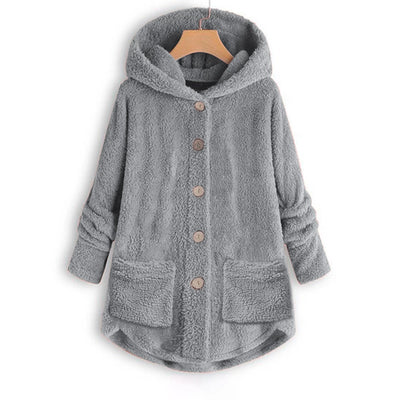 Hooded Plush Women's Cardigan Irregular Fleece Winter Top - Carvan Mart