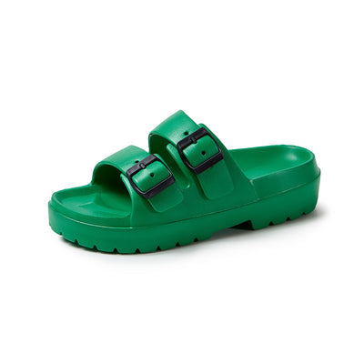 Double Buckle Slippers Summer Platform Non-slip Slipper For Women - Green - Women's Slippers - Carvan Mart