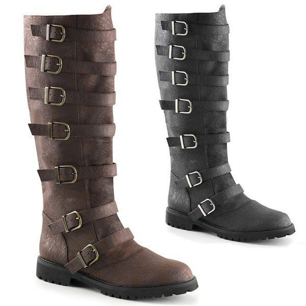 Low Heel Multiple Buckles High Leg Retro Boots - Carvan Mart