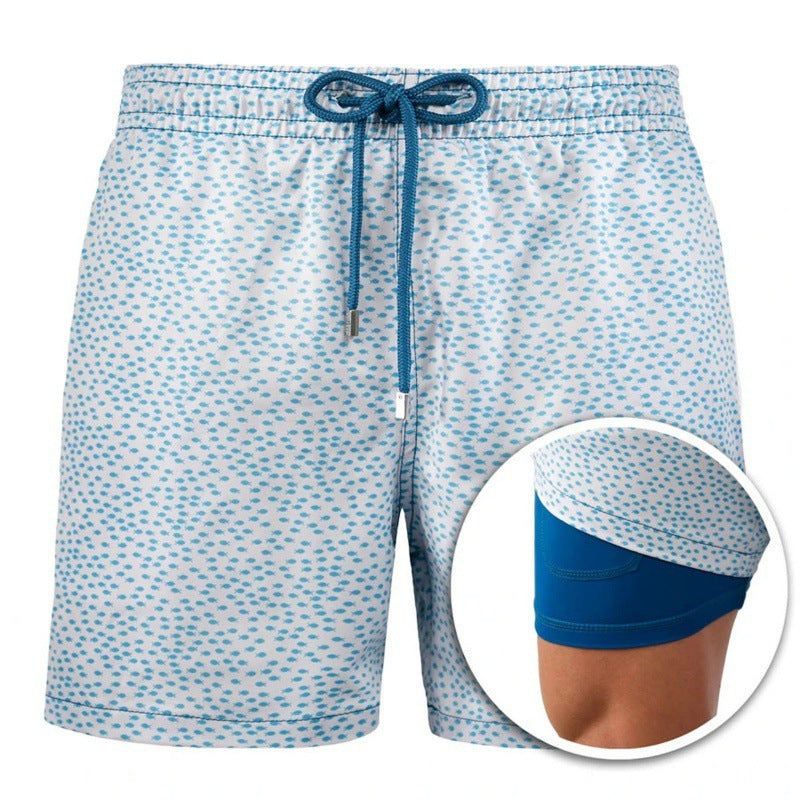 Men's Beach Shorts Printed Sports Double Layer Summer Shorts - Blue 3 - Men's Shorts - Carvan Mart