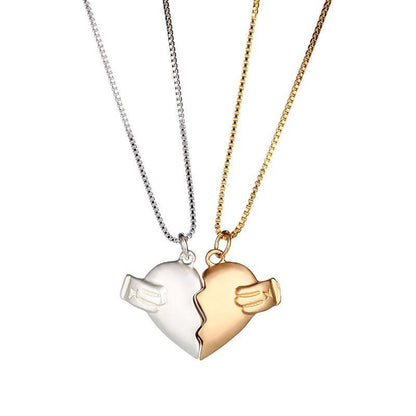 Creative Magnet Love Necklace 2pcs Heart-broken Shape Necklace Men And Women Jewelry