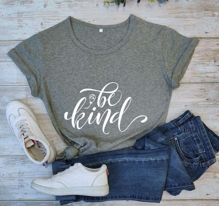 Be Kind Rose Style Short Sleeve European And American Street Leisure T-shirt - Dark Gray White - Winter Tops - Carvan Mart