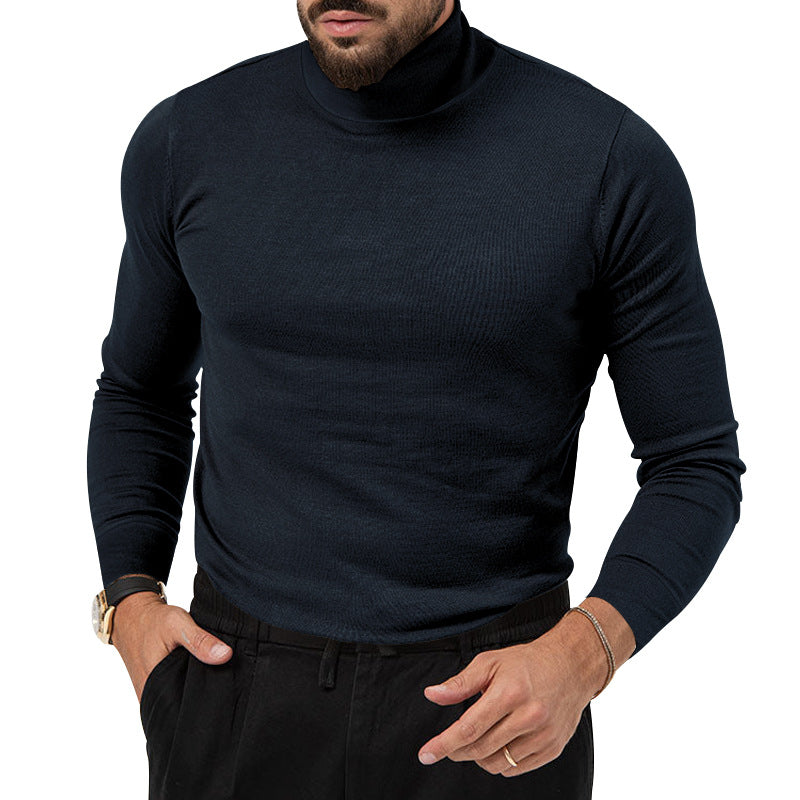 Autumn And Winter New High-elastic Turtleneck Knitted Cashmere Sweater Thickened Young Men's Warm Undercoat - NavyBlue - Men's Sweaters - Carvan Mart