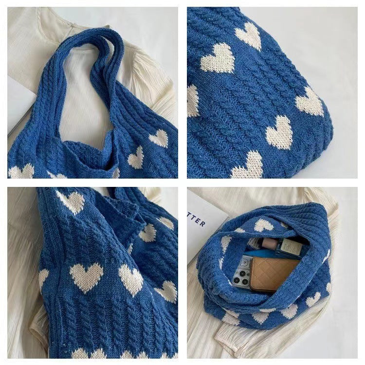 Valentine Tote Bag Large Capacity Knitted Woven Shoulder Bag - - Gift - Carvan Mart