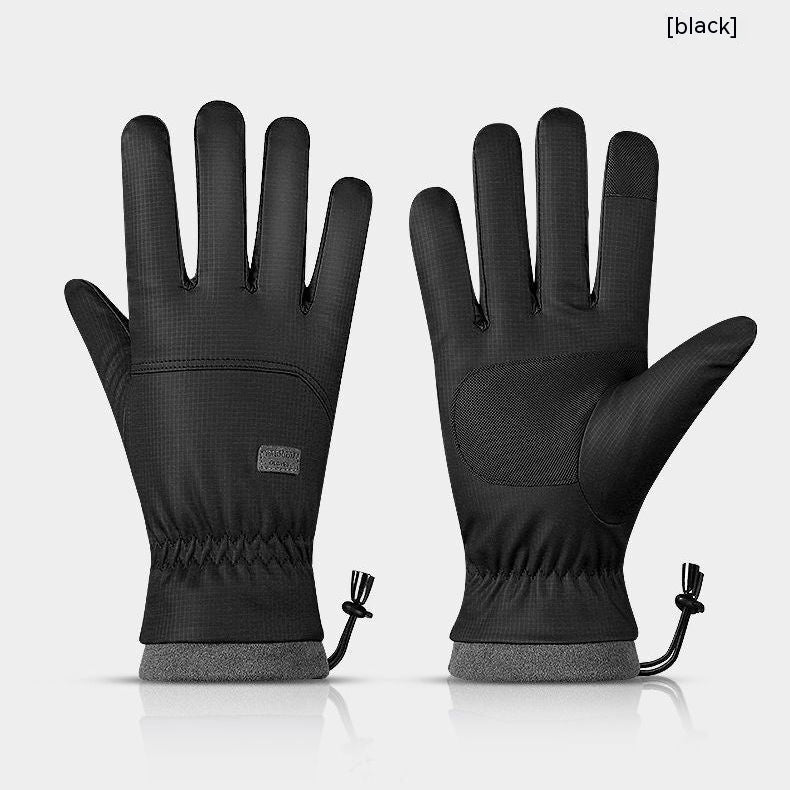 Polyester Gloves Men's And Women's Touch Screen Ski Gloves Outdoor Waterproof Windproof Warm Riding Full Finger Fleece Climbing - Men's Drawstring Skiing Black Free Size - Men's Gloves - Carvan Mart