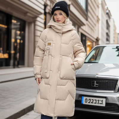 Cotton Jacket Women's Mid Length Winter Casual Quilted Zipper Coat - Carvan Mart