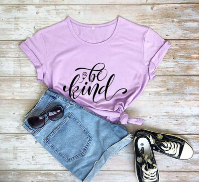 Be Kind Rose Style Short Sleeve European And American Street Leisure T-shirt - Purple Black - Winter Tops - Carvan Mart