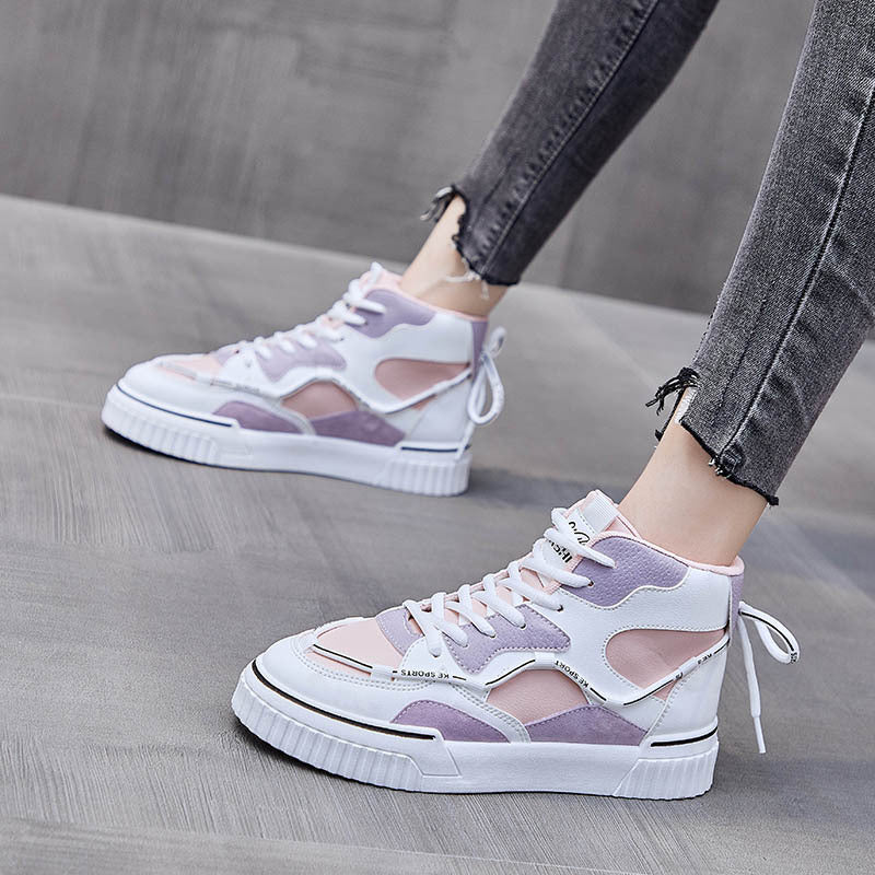 High Top White Running Shoes for Women - Flat PU Sneakers - Carvan Mart
