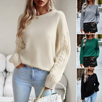Women's Fashionable Simple Round Neck Sweater - Carvan Mart