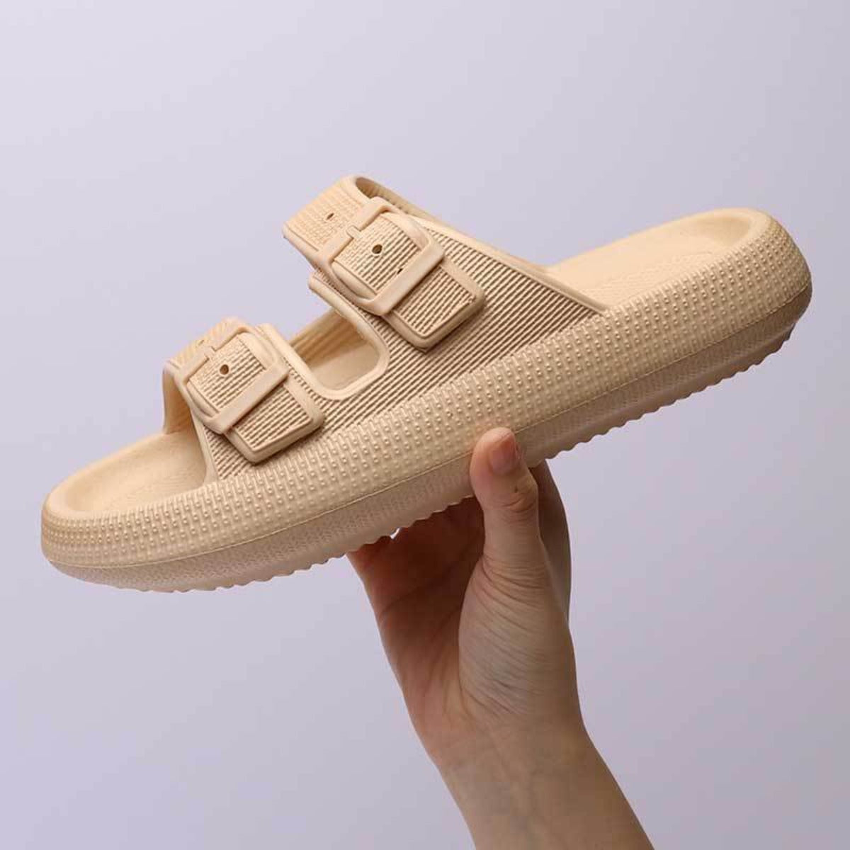 Platform Slippers Women's Summer Buckle Outdoor Wear Soft Bottom Sandals - Khaki - Women's Slippers - Carvan Mart