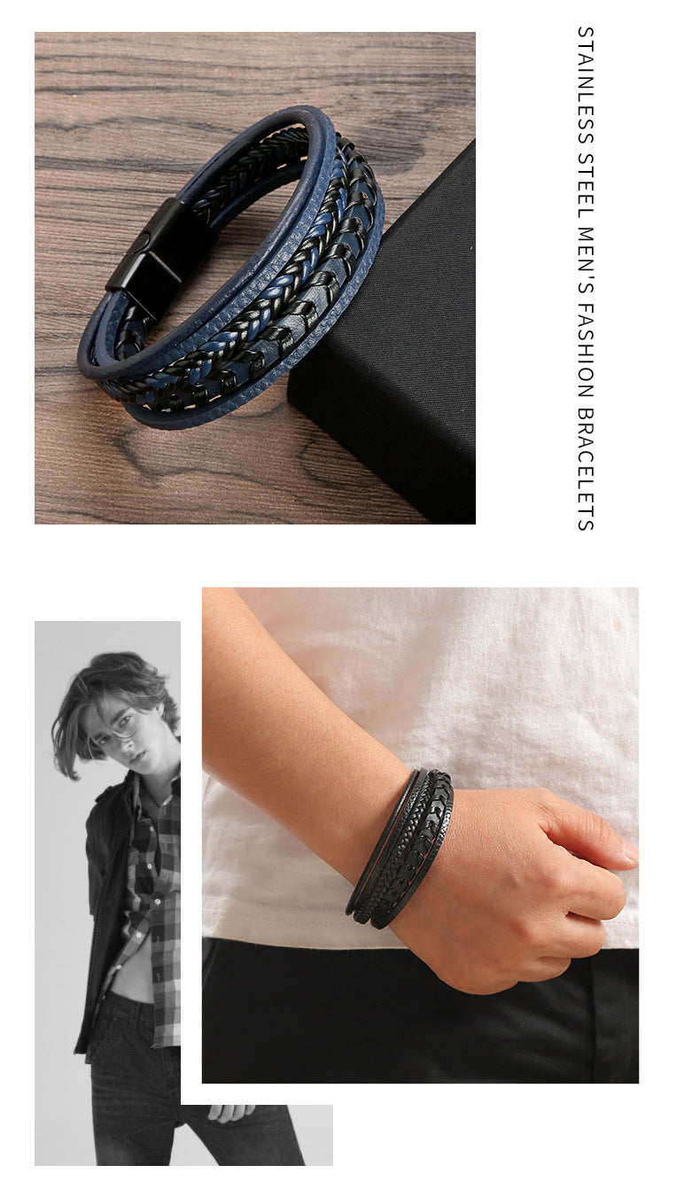 Fashion Jewelry Multi-layer Leather Rope Woven Bracelet - Carvan Mart