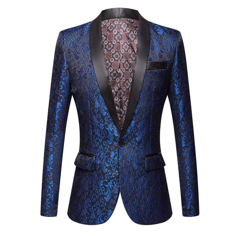 Men's Wedding Coat Jacquard Green Fruit Collar Top Coat - Blue - Men's Jackets & Coats - Carvan Mart