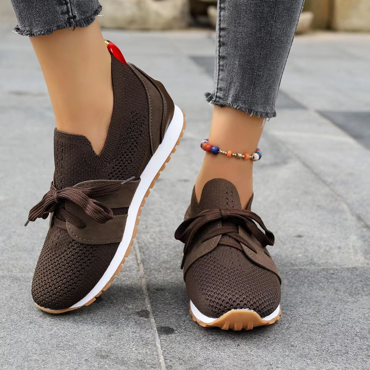 Women's Comfortable Fly Woven Mesh Lace-up Casual Shoes - Breathable Daily Sneakers - Carvan Mart