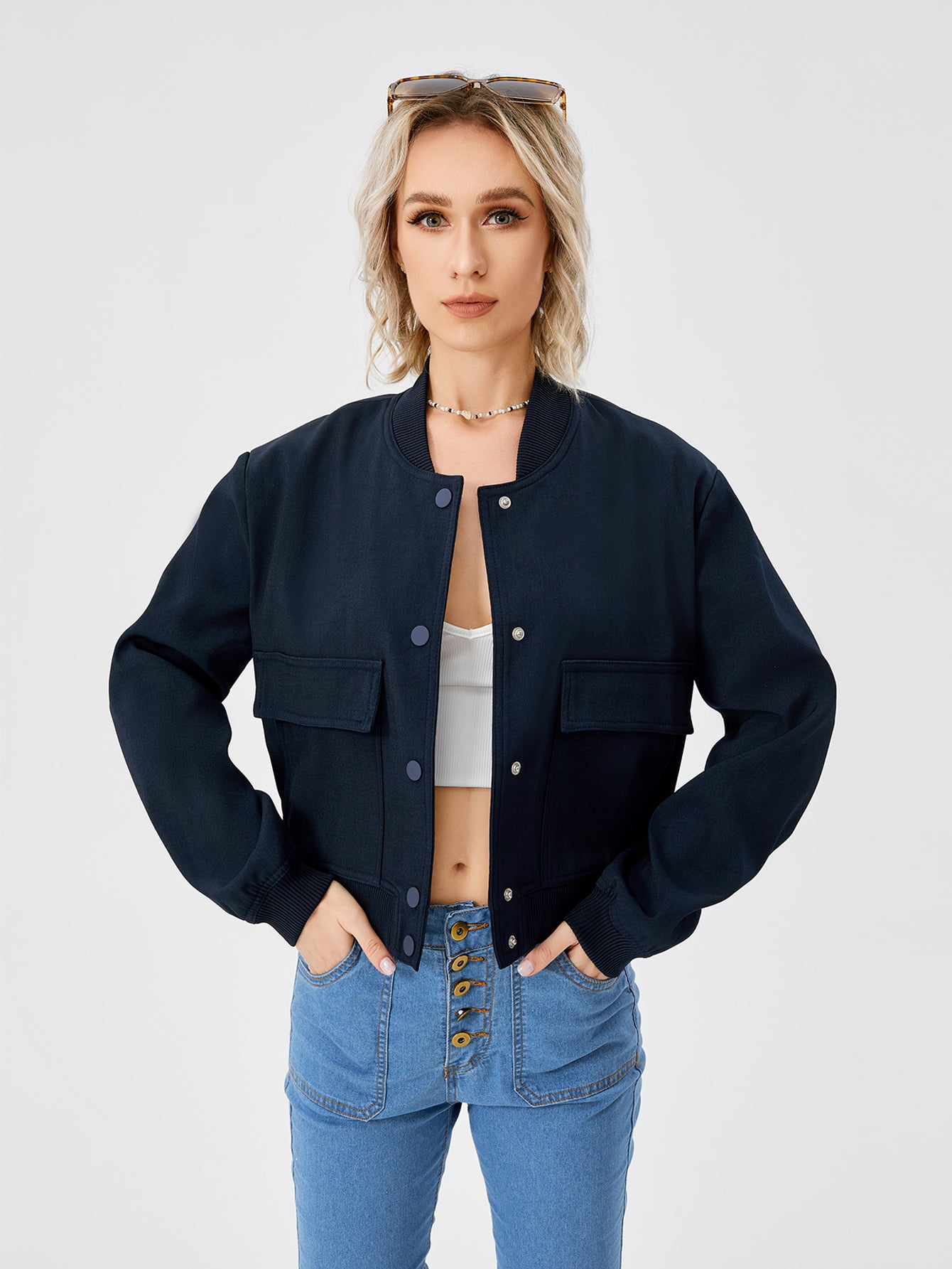 Women's Lightweight Cropped Bomber Jacket - Casual Y2K Streetwear Utility Coat - - Women's Coats & Jackets - Carvan Mart