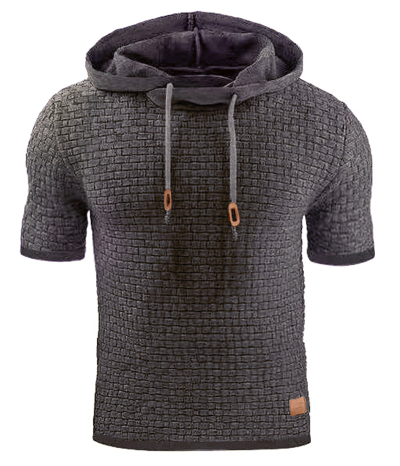 Mens Hooded Sweatshirt Short Sleeve Solid Knitted Hoodie Pullover Sweater - Carvan Mart