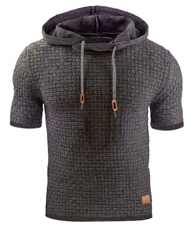 Mens Hooded Sweatshirt Short Sleeve Solid Knitted Hoodie Pullover Sweater - Dark Gray - Men's Sweaters - Carvan Mart