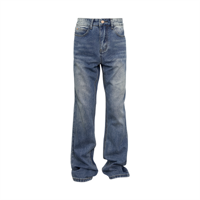 Washed High Street Flared Jeans Dark Blue - Carvan Mart