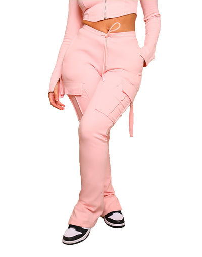 Women's Casual Tight Sportswear Multi-pocket Overalls With Coat And Cap Suit Pants - Pink pants - Active Attire - Carvan Mart