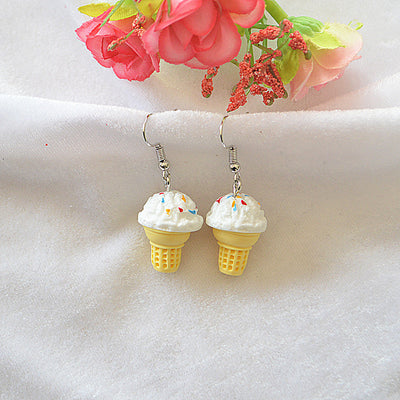 Popcorn Earrings Sweet And Cute Three-dimensional Ice Cream Cone Earrings - White - Earrings - Carvan Mart