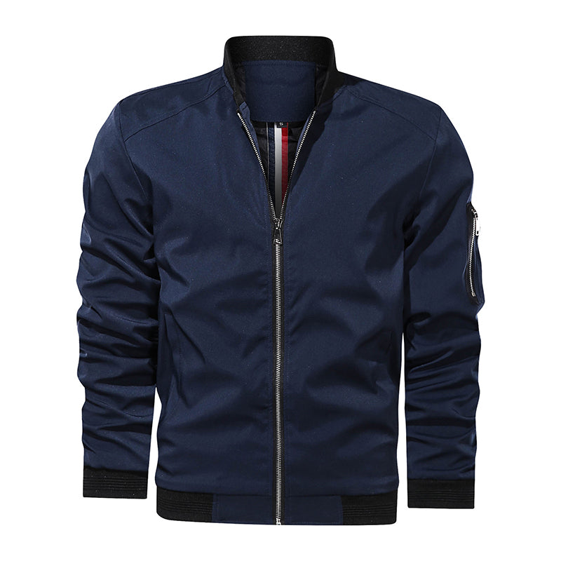 Men Jackets Casual Coats Bomber Jacket Slim Fashion Outwear - Blue - Men's Jackets & Coats - Carvan Mart