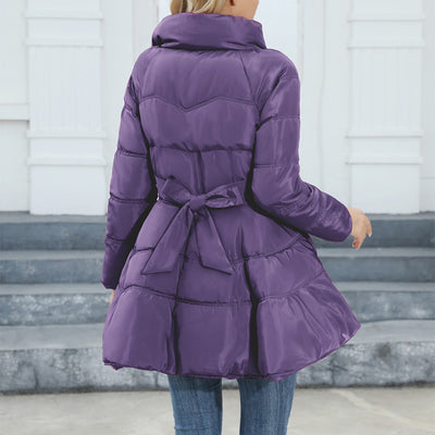 Newest Big Skirt Design Coat Winter Warm Slim-fitting Stand-collar Mid-length Thickened Waist Cotton Jacket Women - Carvan Mart