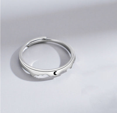 Sun Moon Couple Ring Sterling Silver Light Luxury Niche Design Sense Couple Ring - Silver Adjustable opening Sun Moon Female Ring - Women's Rings - Carvan Mart