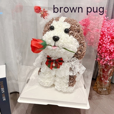 Rose Dog Home Ornaments Gift - Brown Plus Red Necktie - Gift - Carvan Mart