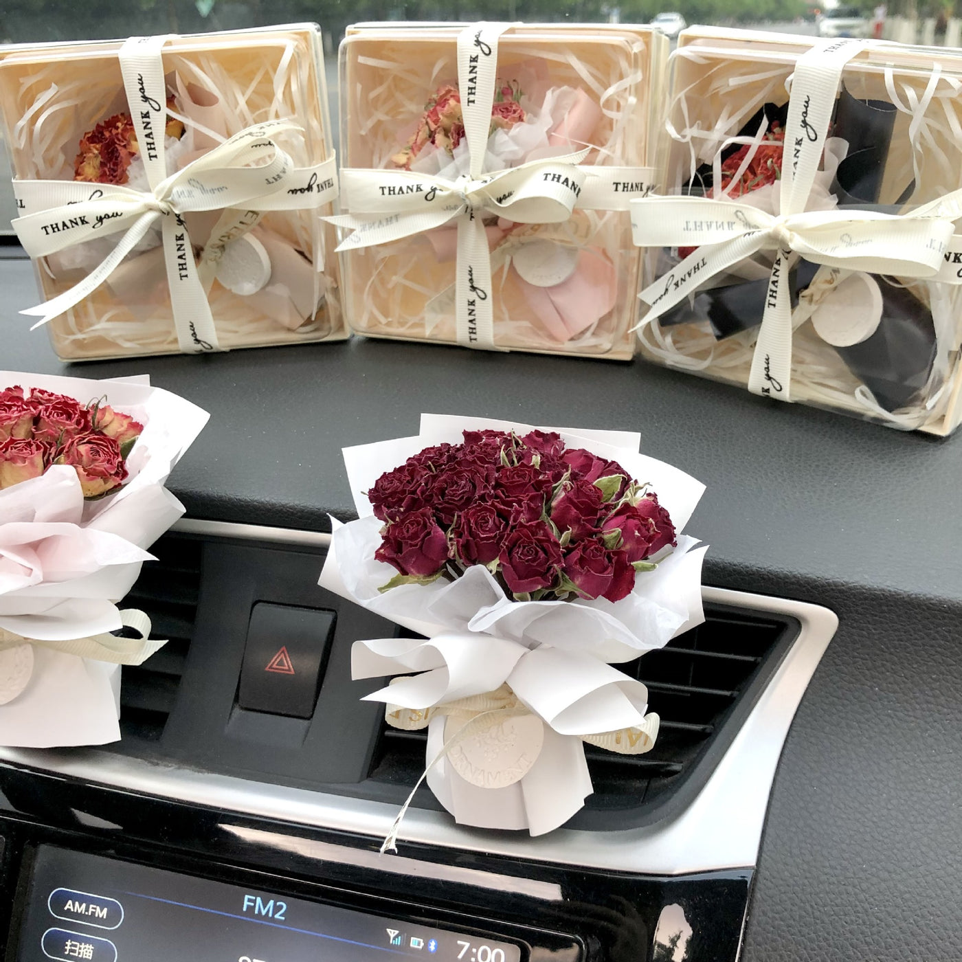 Natural Mini Rose Dry Flower Valentine Car Decor - Soda - Gift - Carvan Mart