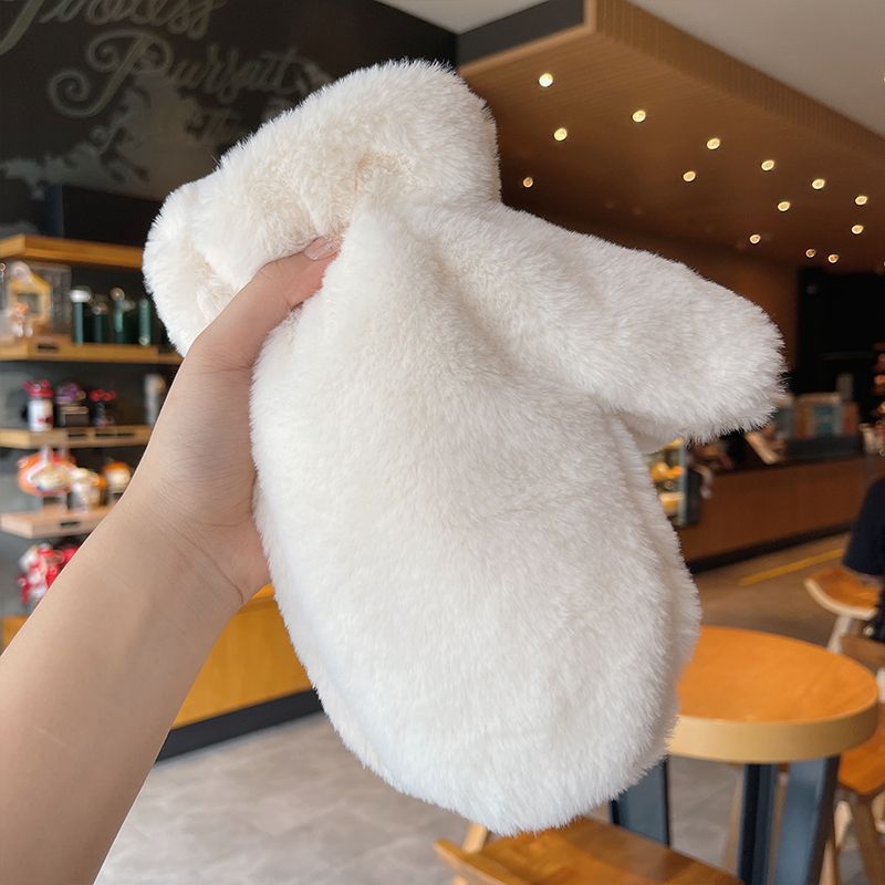 Plush Thickened Warm Plush Gloves Finger Cute Simple White Gloves - Carvan Mart