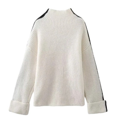 Women's Fashion Casual Turtleneck Patchwork Stripes Sweater - Carvan Mart