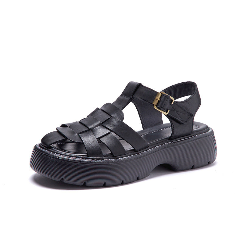 Leather Fisherman Sandals Women's Summer Retro Hollow - Carvan Mart