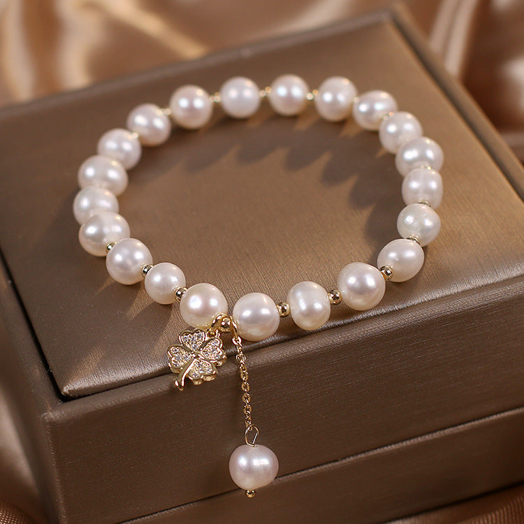 Natural Freshwater Pearl Bracelet Light Luxury Four-leaf Clover Simple Hand Jewelry - Carvan Mart