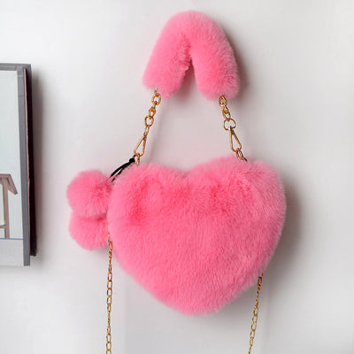 Love Bags Soft Plush Handbags Women Party Bag - Bright pink - Gift - Carvan Mart