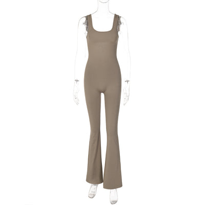 Women's Fashion Solid Color Slim Sleeveless Shoulder Strap Jumpsuit - Nude - Jumpsuits & Rompers - Carvan Mart