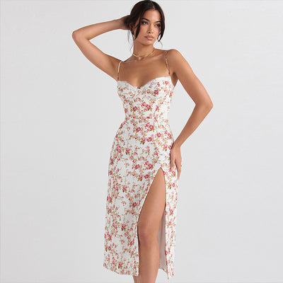 Floral Summer Dresses For Women Slit Suspender Long Dress - Carvan Mart