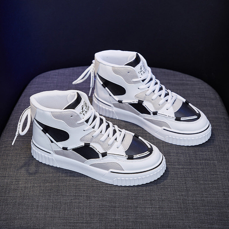 High Top White Running Shoes for Women - Flat PU Sneakers - Black - Women's Shoes - Carvan Mart