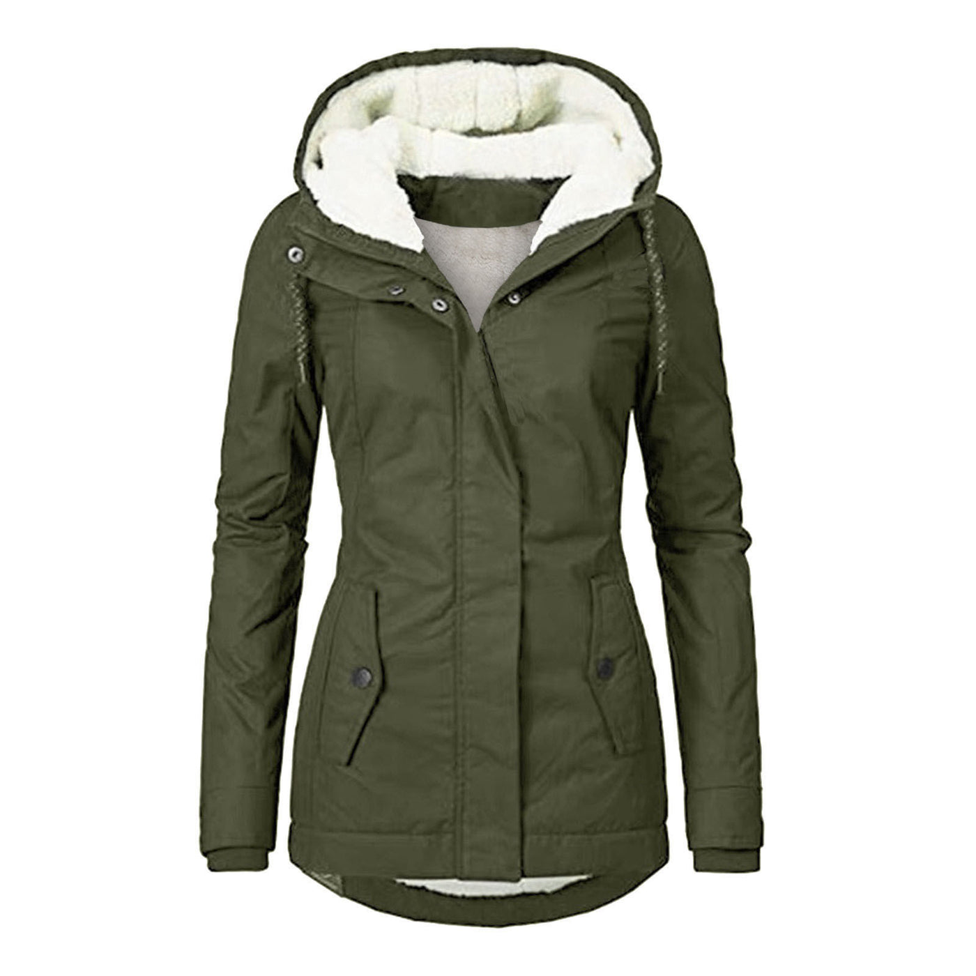 Mid-Length Hooded Cotton-Padded Jacket Women's Loose Coat - Army Green - Women's Coats & Jackets - Carvan Mart