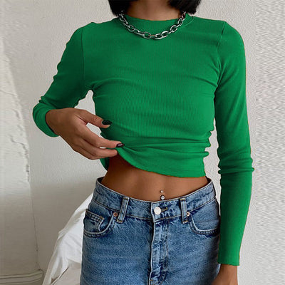 Casual Women's Blouses Fashion Navel-exposed Tight Long-sleeved Blouse - Carvan Mart