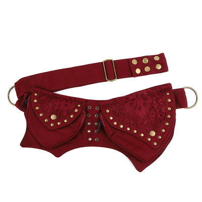 Vintage Belt Bag with Pockets - Studded Waist Bag for Women - Wine Red - Shoulder Bags - Carvan Mart