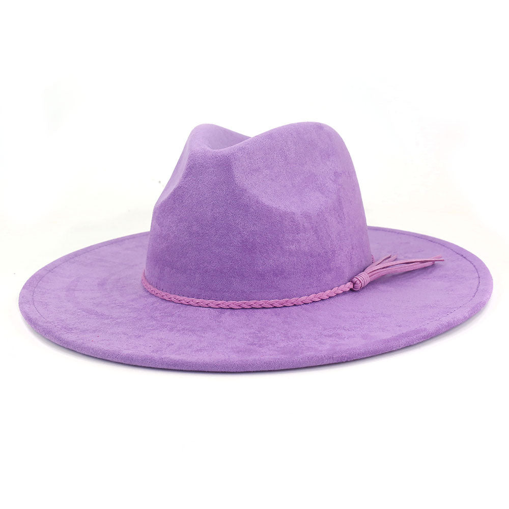 Jazz Women's 10cm Brim Suede Peach Top Tassel Hat - Dark Purple M56 58cm - Women's Hats & Caps - Carvan Mart