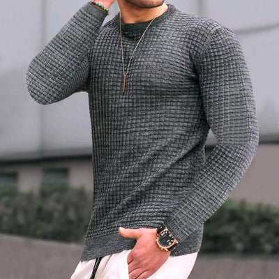 Trend Crew-neck Pullover Loose Knitted Long-sleeved Cotton Top - Casual Athletic Style - Dark grey - Men's Shirts - Carvan Mart