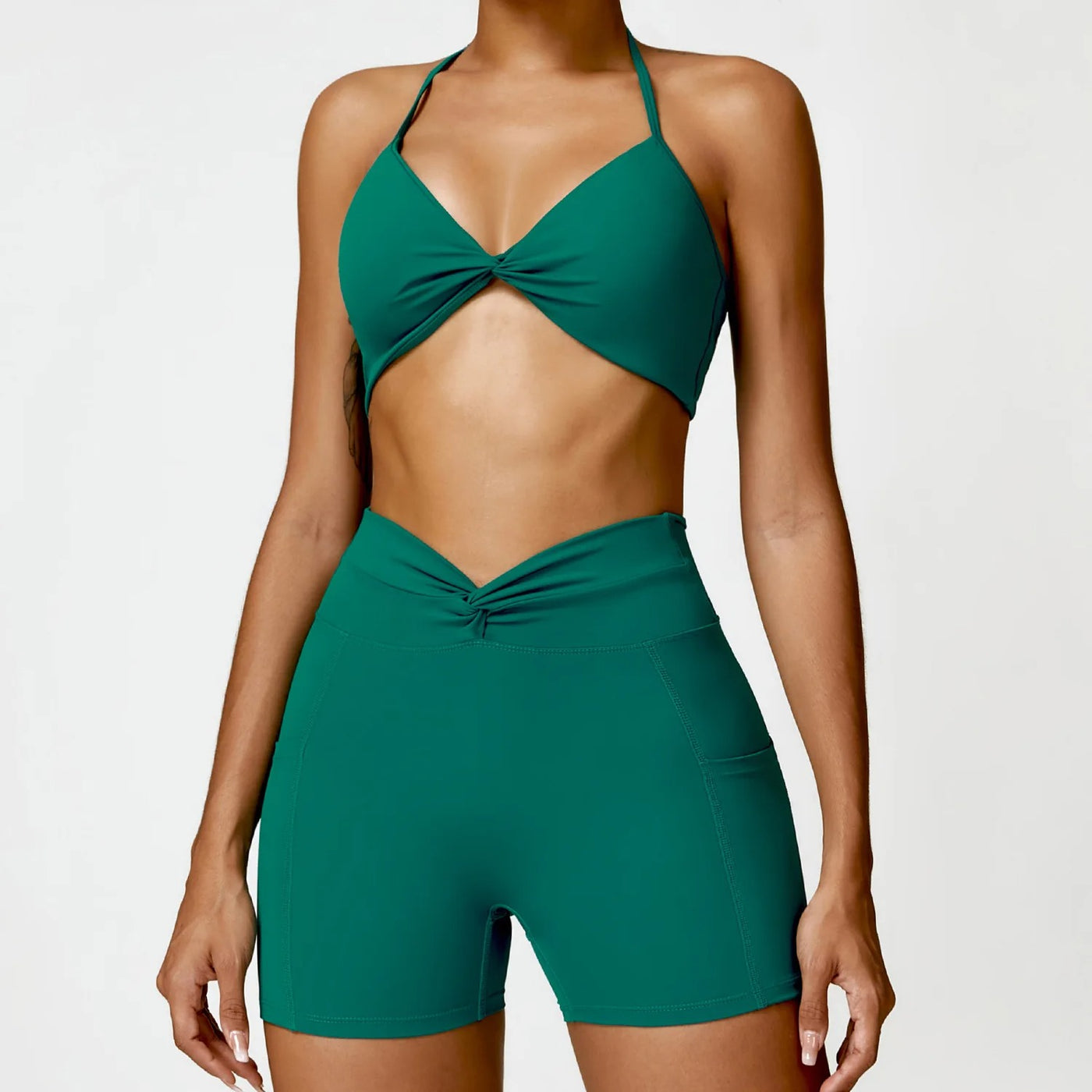 Camisole Yoga Suit Women Quick-drying Beauty Back Fitness Sports Suit - Sea King Green short Set - Active Attire - Carvan Mart