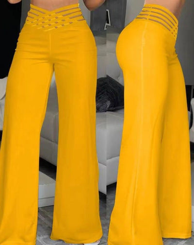 High-Waisted Flare Pants with Sexy Cutout Waistband - Trendy Wide-Leg Trousers - Carvan Mart