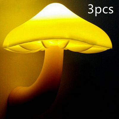 LED Night Light Mushroom Wall Socket Lamp EU US Plug Warm White Light-control Sensor Bedroom Light Home Decoration - Mushroom US Yellow 3pcs - Led Lighting - Carvan Mart