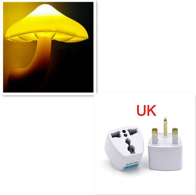 LED Night Light Mushroom Wall Socket Lamp EU US Plug Warm White Light-control Sensor Bedroom Light Home Decoration - Mushroom UK Yellow - Led Lighting - Carvan Mart