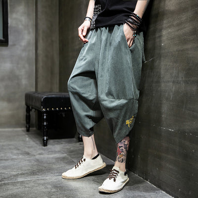Ice Silk Harem Pants - Comfortable Casual Trousers for Men - Gray Green - Men's Pants - Carvan Mart