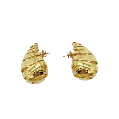 Stylish Gold Stud Earrings Copper Plating 18K Gold Simple Metal Water Drop Ball Stud Earrings - - Earrings - Carvan Mart